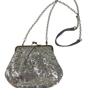 Silver sparkle evening bag with removable strap